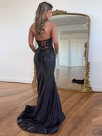Hot Pink Mermaid Strapless Prom Dress Beaded With Lace Up Back