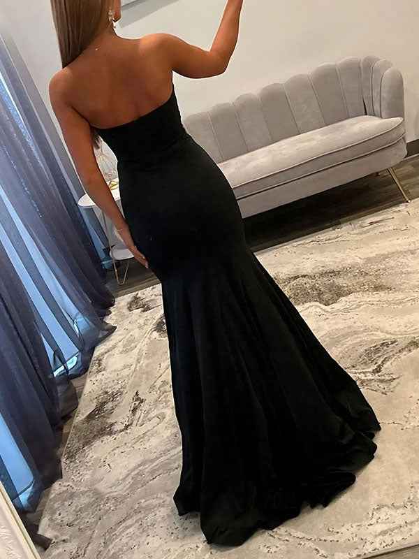 Hot Pink Satin Strapless Bow Embellished Mermaid Prom Dress With Crystal Details