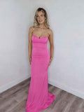 Hot Pink Strapless Sweetheart Prom Dress With Sweep Train