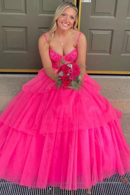 Vestidos de fiesta largos con tirantes finos y capas de tul, vestido de noche