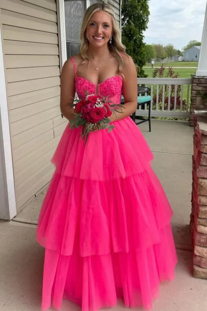 Vestidos de fiesta largos con tirantes finos y capas de tul, vestido de noche