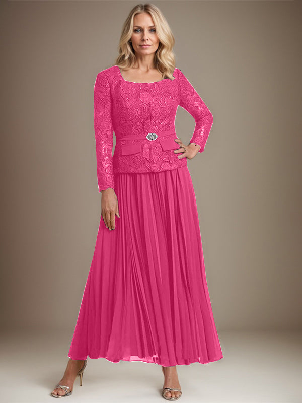 Robe de mère de la mariée en mousseline, longueur cheville carrée, coupe en A avec plis