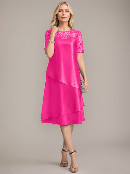 A-Linie, U-Ausschnitt, knielanges Kleid für die Brautmutter mit Applikationen und Pailletten 