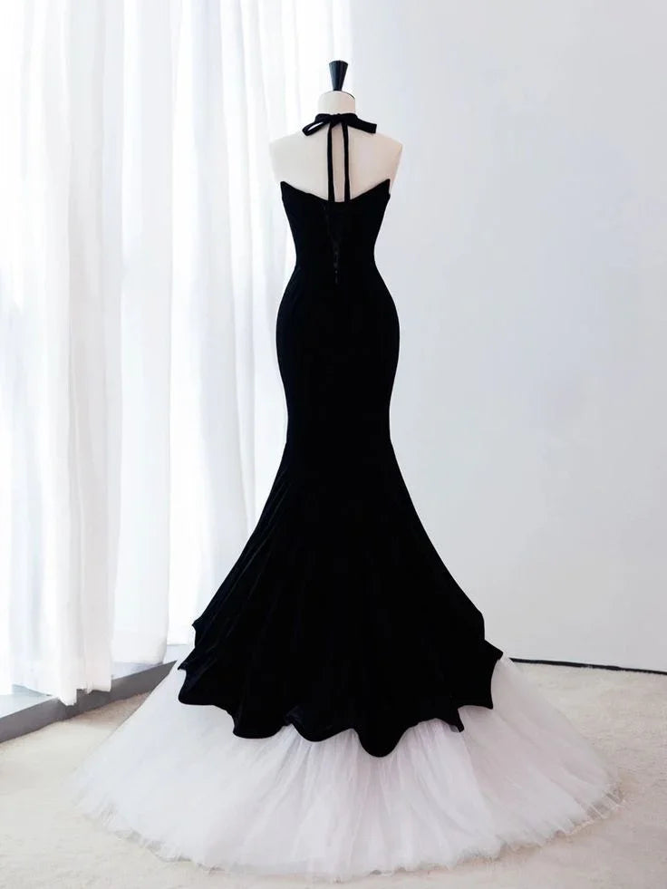 Robe longue de bal en tulle velours sirène noire Robe de soirée Y4678