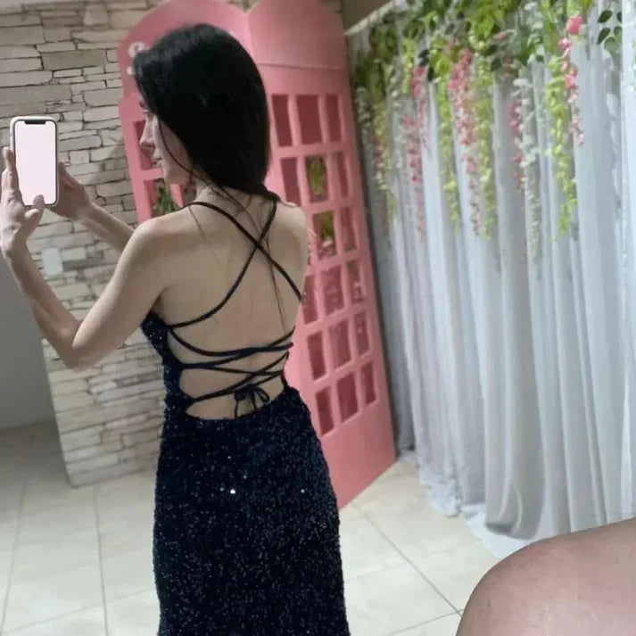 فستان سهرة لامع ضيق/عمودي مع فتحة فستان سهرة ساحر Y4404