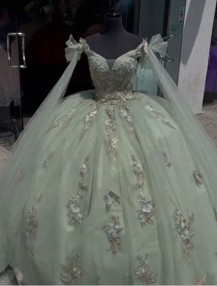 Sage Green Tulle Quinceanera Dress,Ball Gown,Sweet 16 Dress Y5387