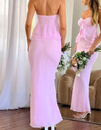Abito da sera elegante rosa con scollo a cuore in chiffon e balze, abito carino per ballo Y8323
