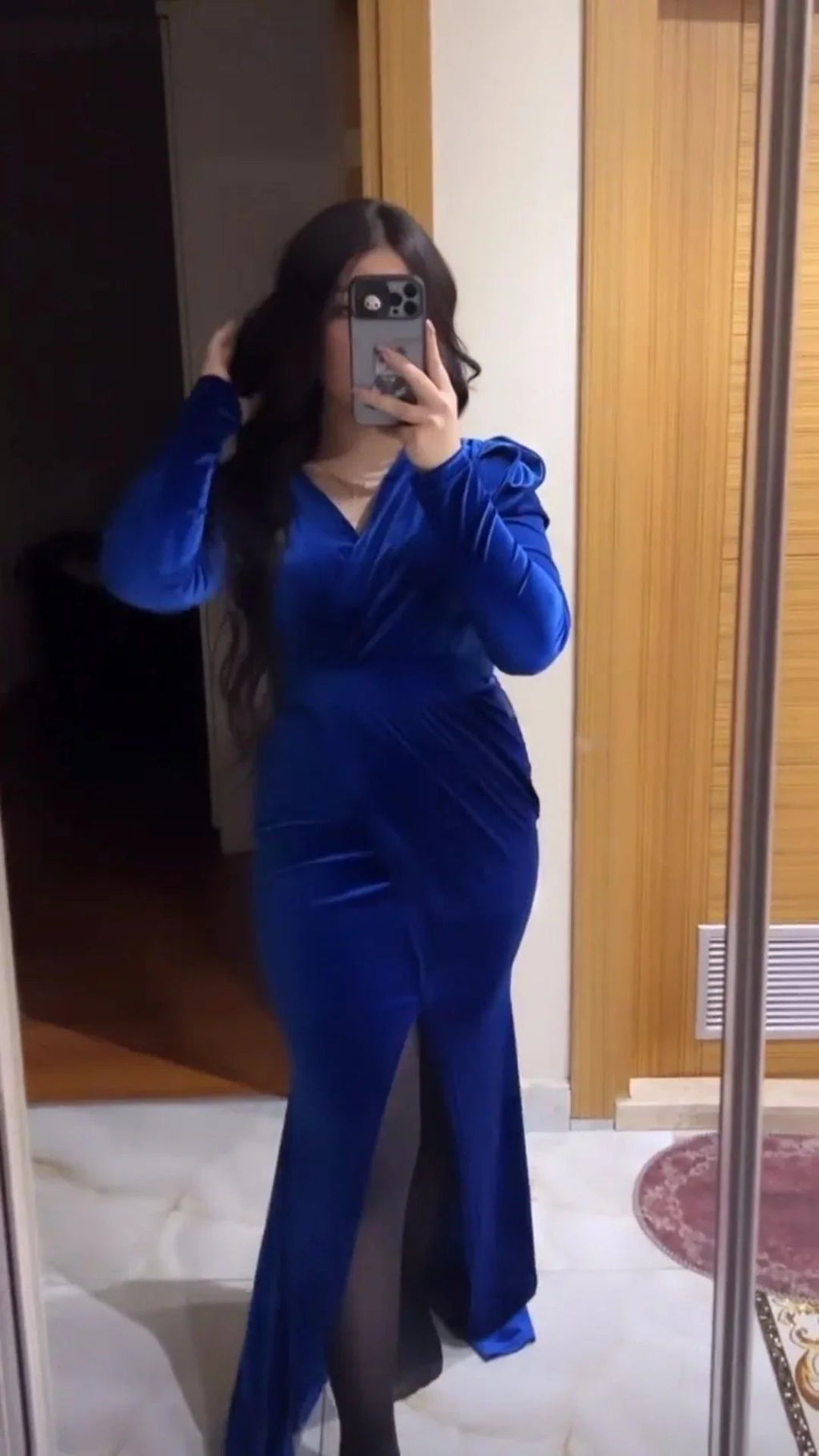 Abito da sera elegante in velluto blu reale, abito da sera blu reale Y5666