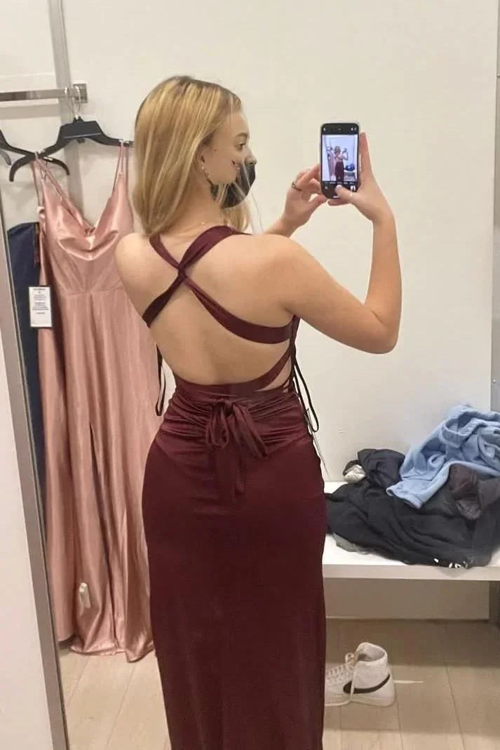 Vestido Formal Comprido Mulher Verde-azulado com Alças Cruzadas nas Costas, Cetim, Sem Mangas, Vestido de Noite Y2928