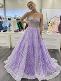 Vestidos longos de baile com decote coração e costas abertas em renda roxa, Vestidos formais em renda roxa, Vestidos de noite roxos Y1730