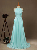 Abiti da sera in chiffon lunghi fino al pavimento, linea a trapezio, collo all'americana, schiena scoperta, pieghetti