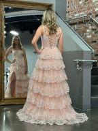 A Line Off the Shoulder Corset Prom Dress with Lace Ruffles