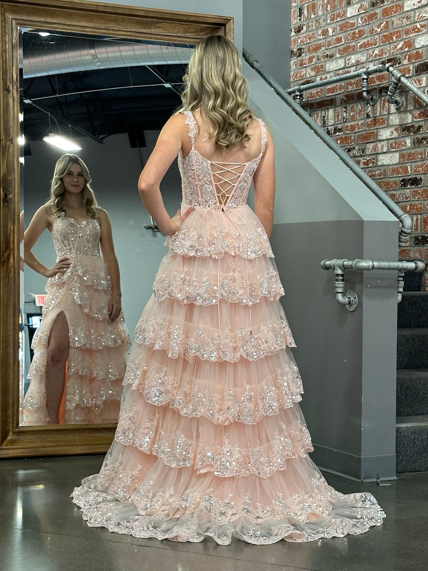 A Line Off the Shoulder Corset Prom Dress with Lace Ruffles