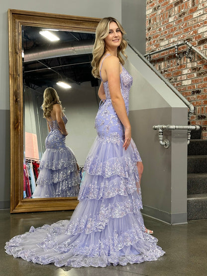 Roycebridal Andrea | Vestido de fiesta largo de encaje escalonado con un solo hombro