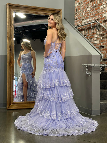 Roycebridal Andrea | Vestido de fiesta largo de encaje escalonado con un solo hombro