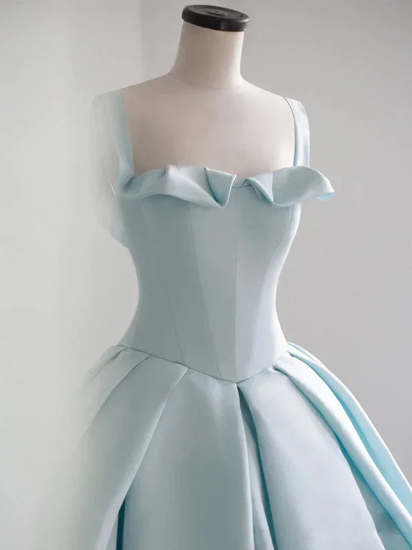 Abito lungo da ballo in raso blu, vestito blu per sedicesimo compleanno Y392