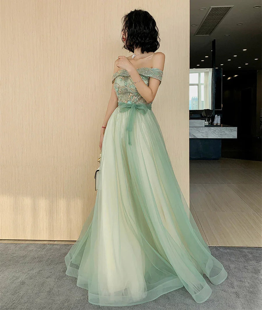 Vestido Formal Comprido com Ombros Descobertos para Ocasião Especial Vestido de Noite Y620