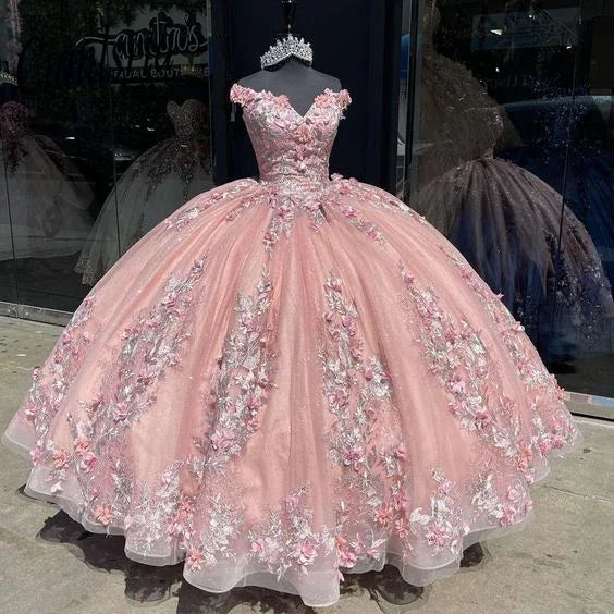 Robe de bal à épaules dénudées avec appliques en relief 3D pour fête d'anniversaire de 15 ans Y6298