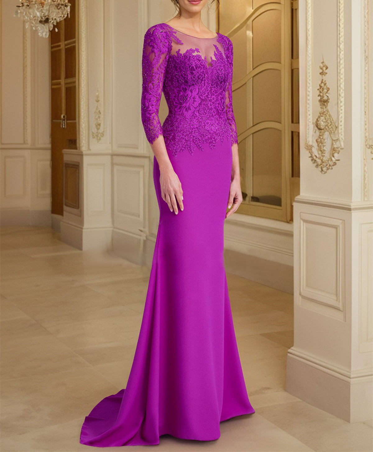 Long Sleeve Lace Mother Of The Bride Dresses In Trumpet Silhouette