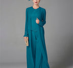Mother Of The Bride Pantsuit With Jacket And Sequins Long Sleeve Chiffon