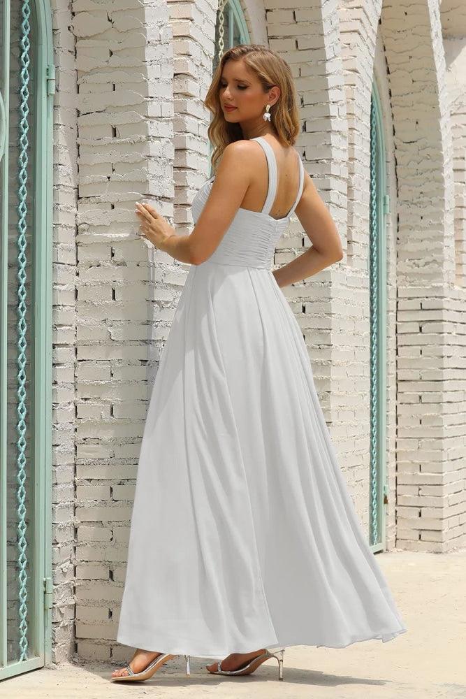 Vestido de Dama de Honra Halter em Chiffon para Mulher, Modelo A-Line, Longo, Formal, para Baile de Finalistas SEA28015
