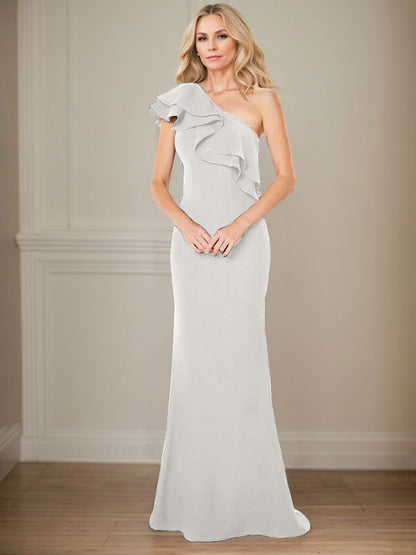 A-line One Shoulder Floor-Length Chiffon Mother of the Bride Dress With Ruffles