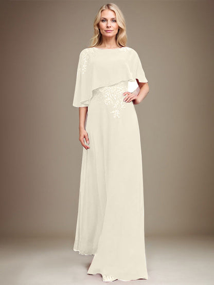 Vestido de gasa con encaje y lentejuelas para madre de la novia, corte A, largo hasta el suelo 