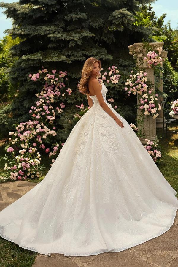 Ivory Tulle Ball Gown Strapless Sweetheart Crystal Beaded Bodice Cathedral Train