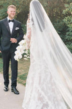 Ivory Mermaid Wedding Dress Off Shoulder Lace Sleeves Floral Applique Gown