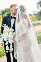 Ivory Mermaid Wedding Dress Off Shoulder Lace Sleeves Floral Applique Gown