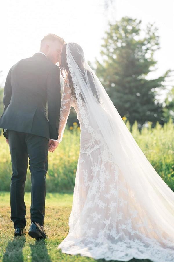 Ivory Mermaid Wedding Dress Off Shoulder Lace Sleeves Floral Applique Gown