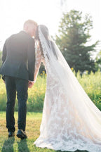 Ivory Mermaid Wedding Dress Off Shoulder Lace Sleeves Floral Applique Gown