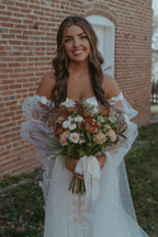 Ivory Mermaid Wedding Dress 3D Floral Lace Appliques And Detachable Sleeves