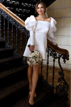 Ivory Puff Sleeves Short Wedding Dress Vintage Wedding Dress