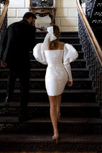 Ivory Puff Sleeves Short Wedding Dress Vintage Wedding Dress