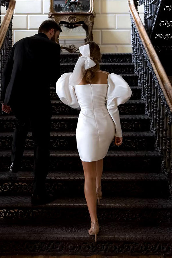 Ivory Puff Sleeves Short Wedding Dress Vintage Wedding Dress