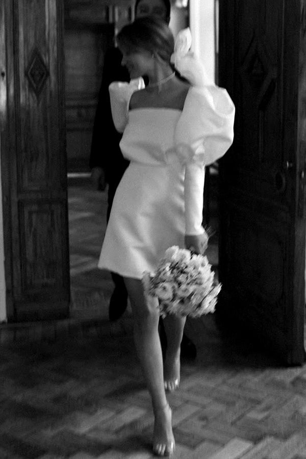 Robe de mariée courte à manches bouffantes ivoire Robe de mariée vintage WD746