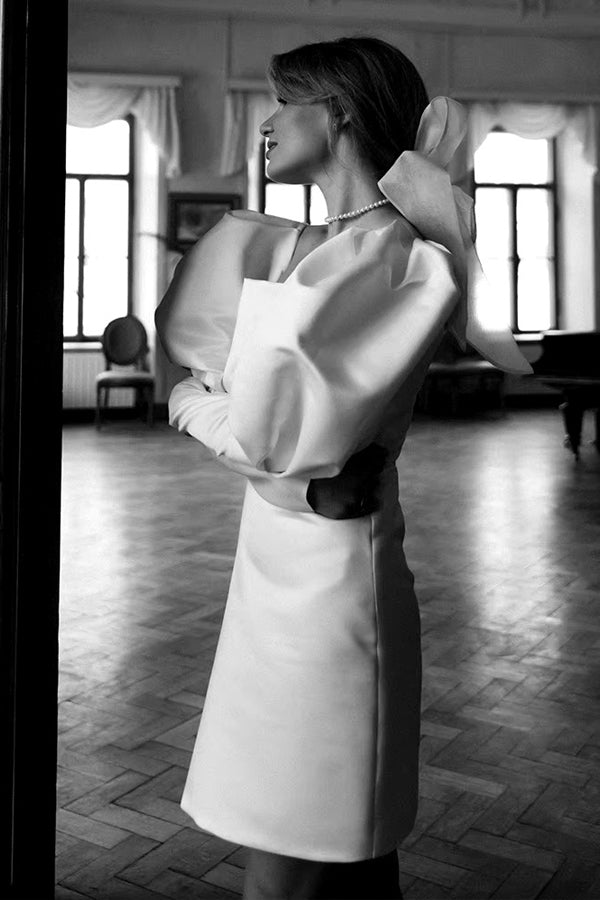 Ivory Puff Sleeves Short Wedding Dress Vintage Wedding Dress