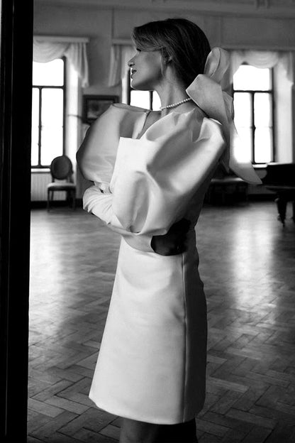 Robe de mariée courte à manches bouffantes ivoire Robe de mariée vintage WD746