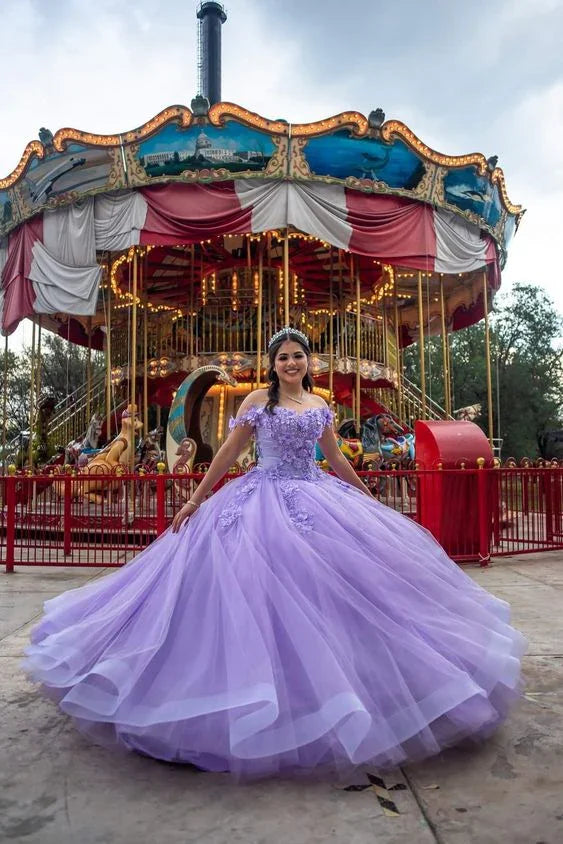 Robe de bal en tulle lilas avec applications Robe de quinceañera Robe douce seize ans Y6243