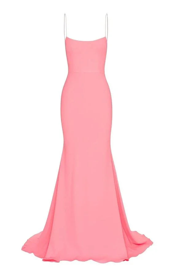 Vestido Longo de Baile Sereia Rosa com Alças Finas Vestido de Noite Y272