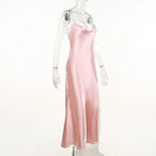 Abito lungo da sera rosa sirena sexy, abito da sera rosa scollato sulla schiena Y1933