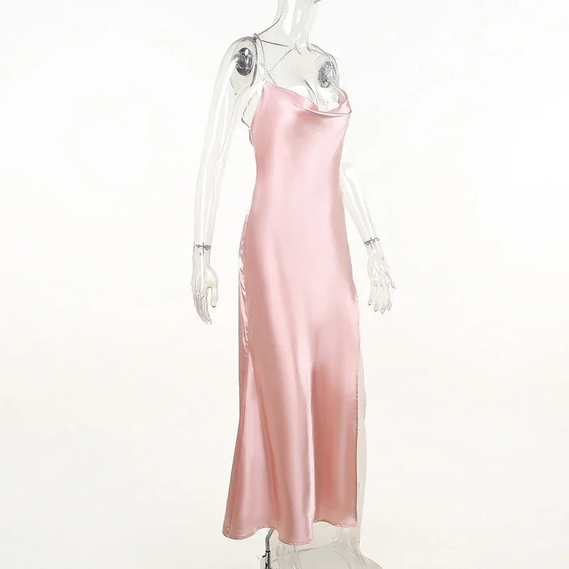 Abito lungo da sera rosa sirena sexy, abito da sera rosa scollato sulla schiena Y1933