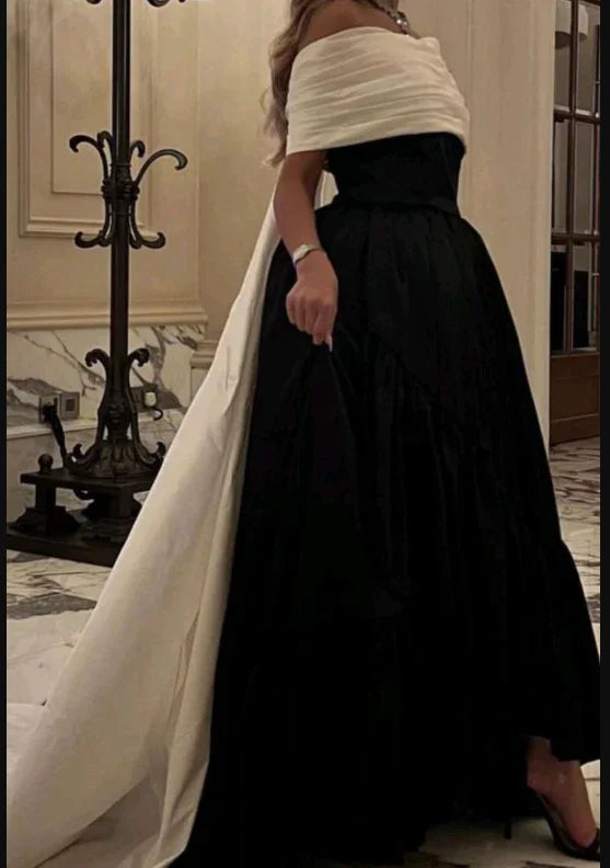 Vestidos de Cetim Preto e Branco de Luxo para Baile com Cauda Removível, Feitos por Encomenda, Vestido de Festa de Cocktail e Noite Y5025