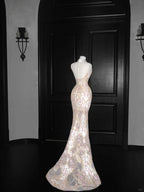 Robe de bal sirène élégante en tulle avec appliques et paillettes, fendue, robe de soirée formelle Y8661