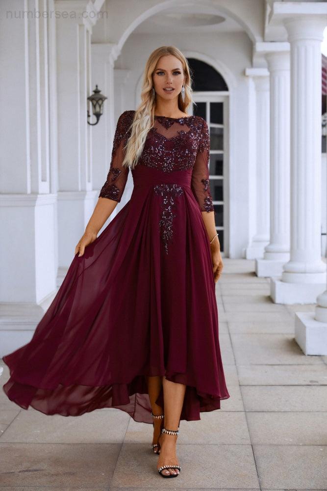 Vestido de Noite para Damas de Honra de Gaze com Decote em V e Bordados de Lantejoulas para Festas de Casamento, Baile de Finalistas e Ocasiões Especiais 28129
