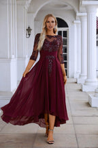 Vestido de Noite para Damas de Honra de Gaze com Decote em V e Bordados de Lantejoulas para Festas de Casamento, Baile de Finalistas e Ocasiões Especiais 28129