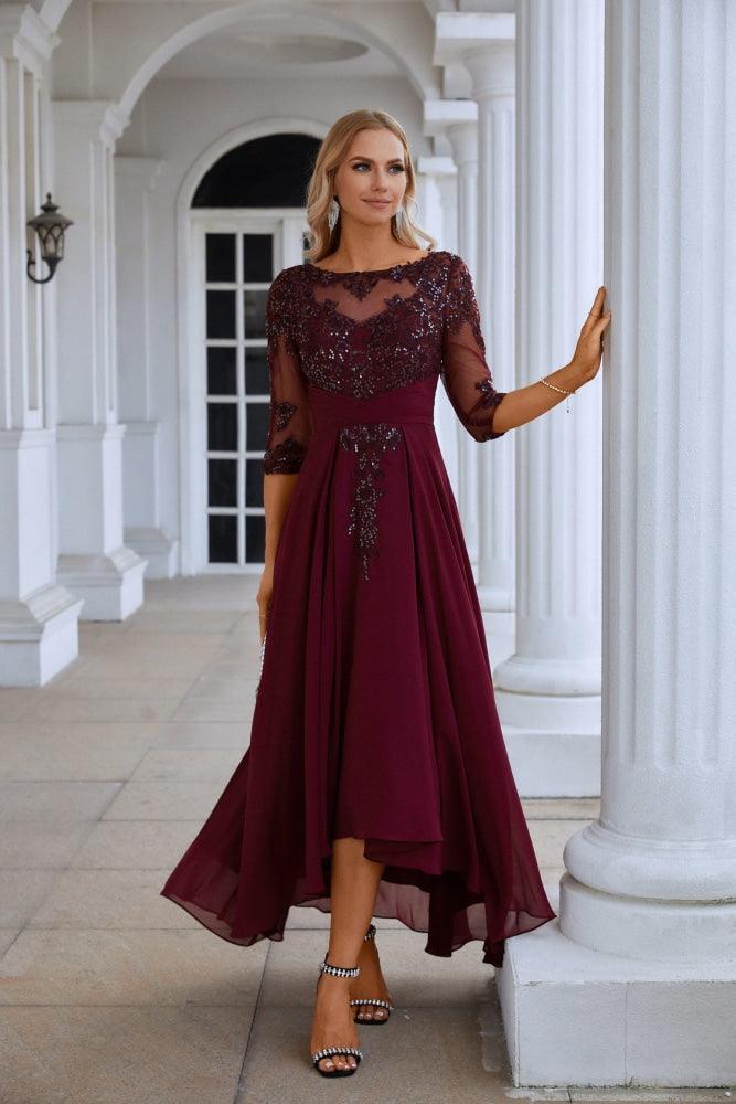 Vestido de Noite para Damas de Honra de Gaze com Decote em V e Bordados de Lantejoulas para Festas de Casamento, Baile de Finalistas e Ocasiões Especiais 28129