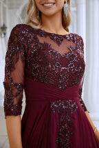 Vestido de Noite para Damas de Honra de Gaze com Decote em V e Bordados de Lantejoulas para Festas de Casamento, Baile de Finalistas e Ocasiões Especiais 28129