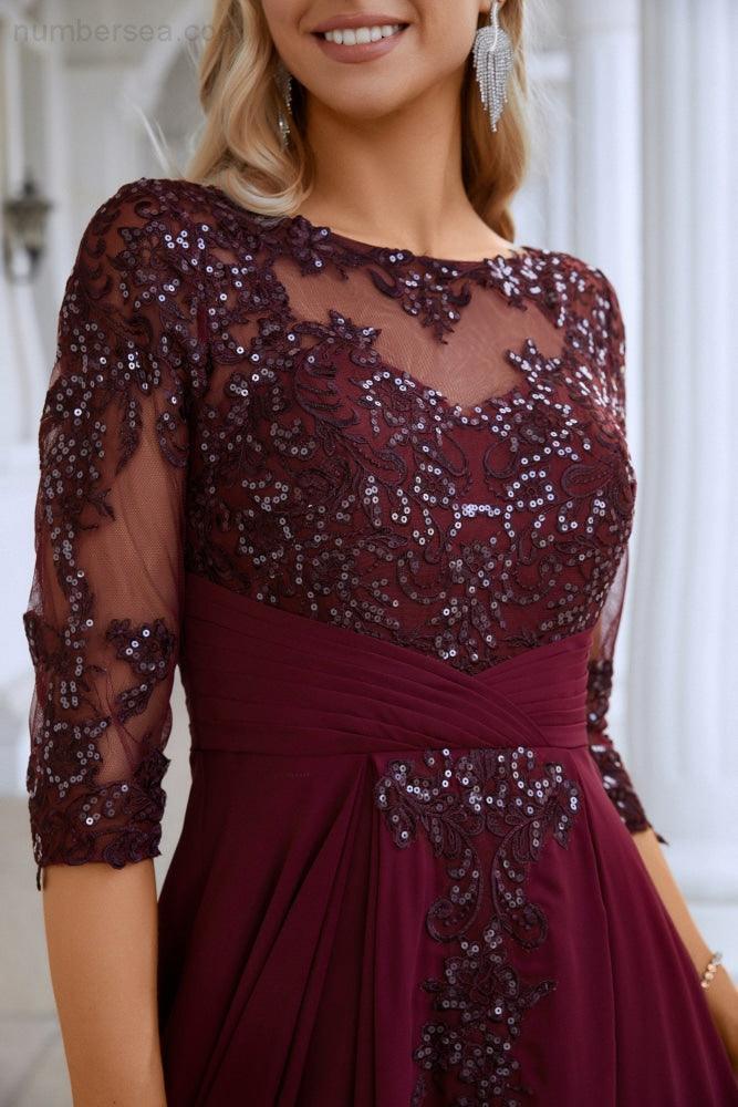 Vestido de Noite para Damas de Honra de Gaze com Decote em V e Bordados de Lantejoulas para Festas de Casamento, Baile de Finalistas e Ocasiões Especiais 28129